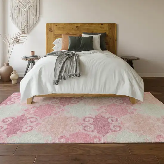 Pink Gray And Silver Trellis Washable Area Rug With UV Protection Photo 6