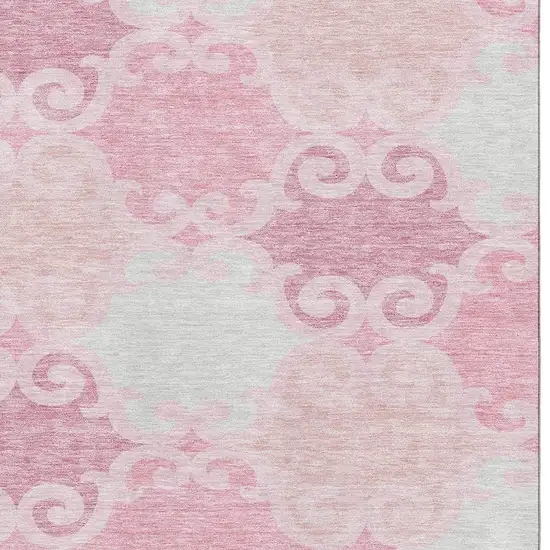 Pink Gray And Silver Trellis Washable Area Rug With UV Protection Photo 3