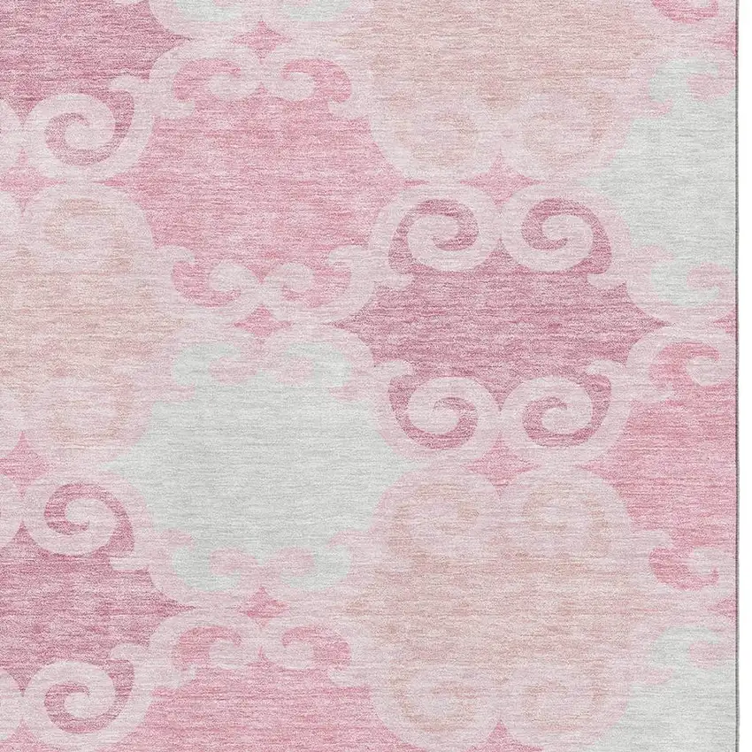 Pink Gray And Silver Trellis Washable Area Rug With UV Protection Photo 3