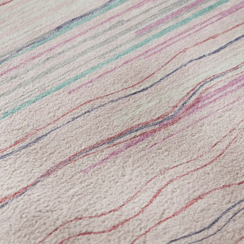 Pink Gray And Teal Striped Washable Area Rug With UV Protection Photo 9