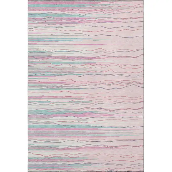 Pink Gray And Teal Striped Washable Area Rug With UV Protection Photo 3