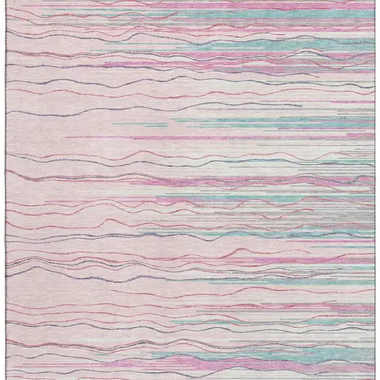 Pink Gray And Teal Striped Washable Area Rug With UV Protection Photo 2