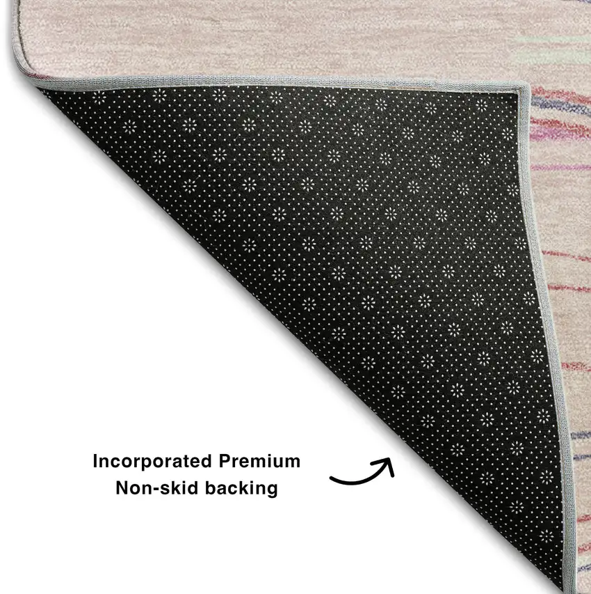 Pink Gray And Teal Striped Washable Area Rug With UV Protection Photo 6