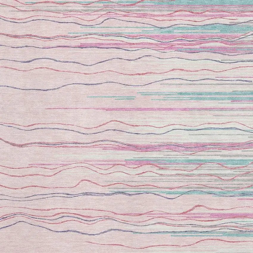 Pink Gray And Teal Striped Washable Area Rug With UV Protection Photo 2