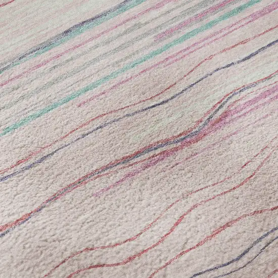 Pink Gray And Teal Striped Washable Area Rug With UV Protection Photo 9