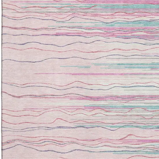 Pink Gray And Teal Striped Washable Area Rug With UV Protection Photo 2