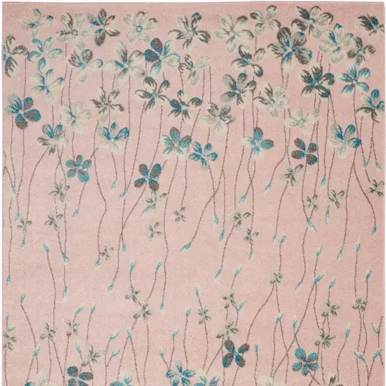 Pink Gray and Blue Botanical Leaves Area Rug Photo 7
