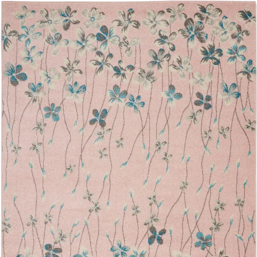 Pink Gray and Blue Botanical Leaves Area Rug Photo 7