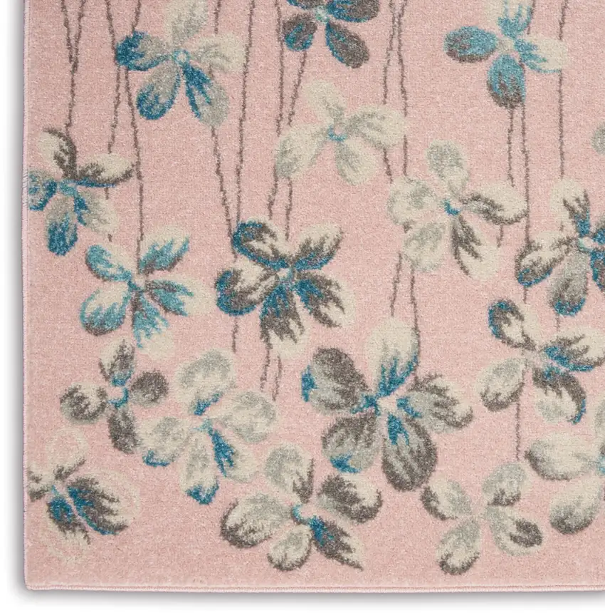Pink Gray and Blue Botanical Leaves Area Rug Photo 9