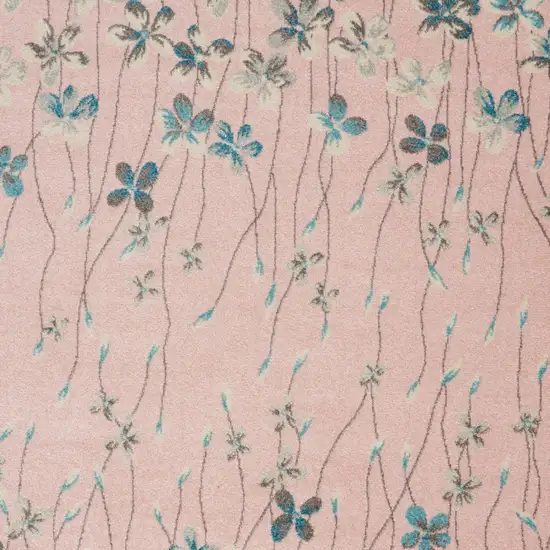 Pink Gray and Blue Botanical Leaves Area Rug Photo 6