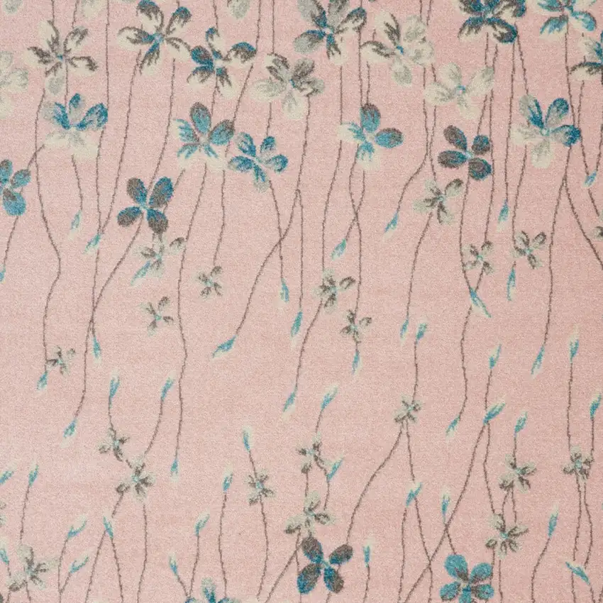 Pink Gray and Blue Botanical Leaves Area Rug Photo 6