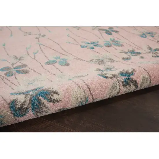 Pink Gray and Blue Botanical Leaves Area Rug Photo 8