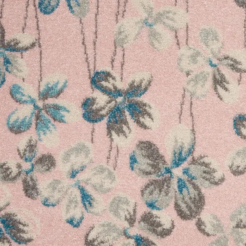 Pink Gray and Blue Botanical Leaves Area Rug Photo 9