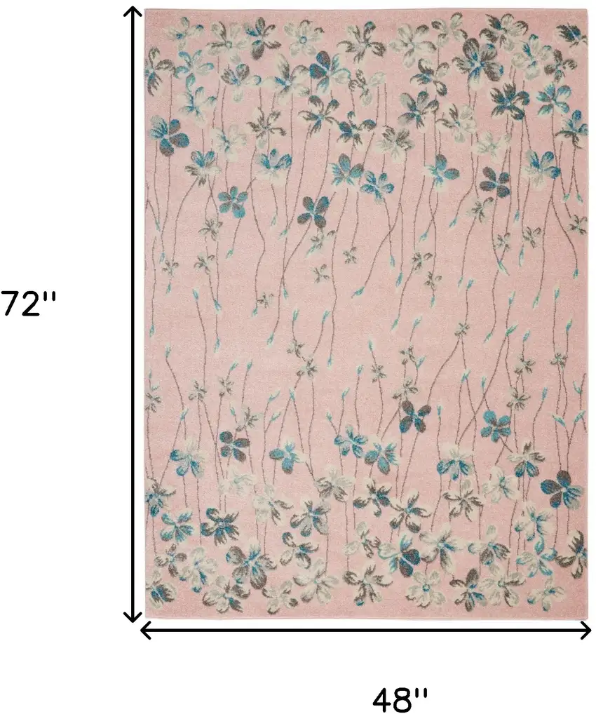 Pink Gray and Blue Botanical Leaves Area Rug Photo 3