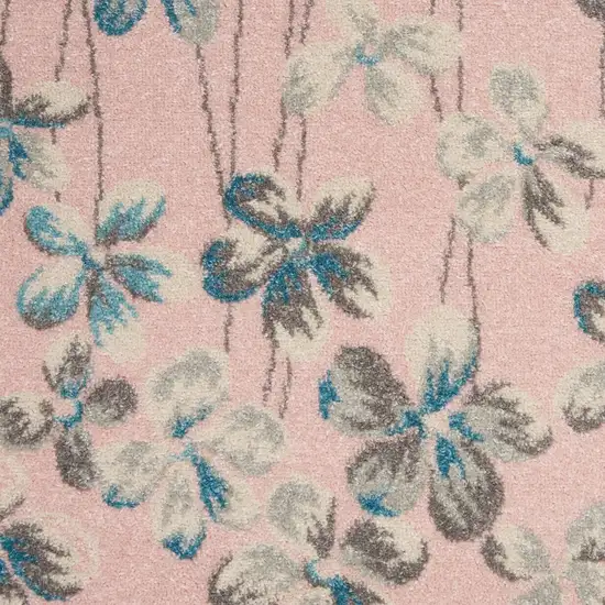 Pink Gray and Blue Botanical Leaves Area Rug Photo 3