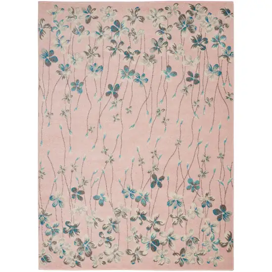 Pink Gray and Blue Botanical Leaves Area Rug Photo 1