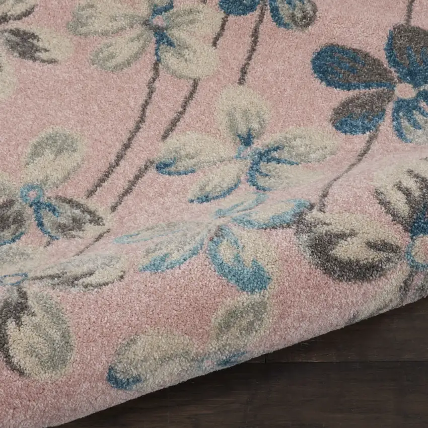 Pink Gray and Blue Floral Area Rug Photo 7