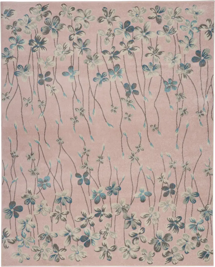 Pink Gray and Blue Floral Area Rug Photo 2