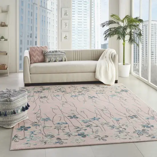 Pink Gray and Blue Floral Area Rug Photo 5