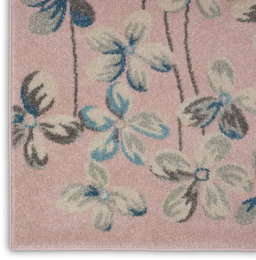 Pink Gray and Blue Floral Area Rug Photo 8