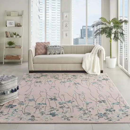 Pink Gray and Blue Floral Area Rug Photo 3