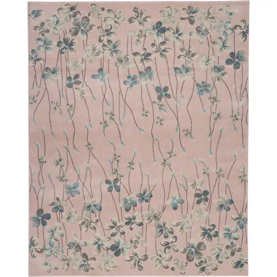 Pink Gray and Blue Floral Area Rug Photo 1