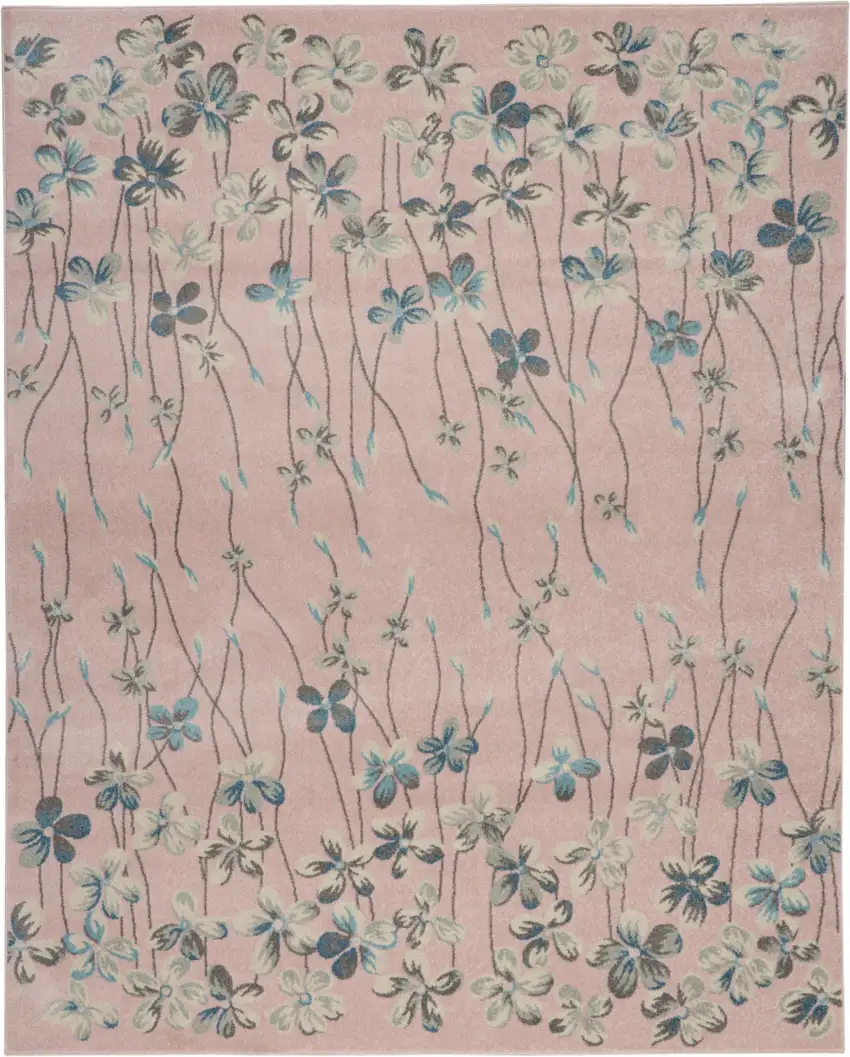 Pink Gray and Blue Floral Area Rug Photo 1