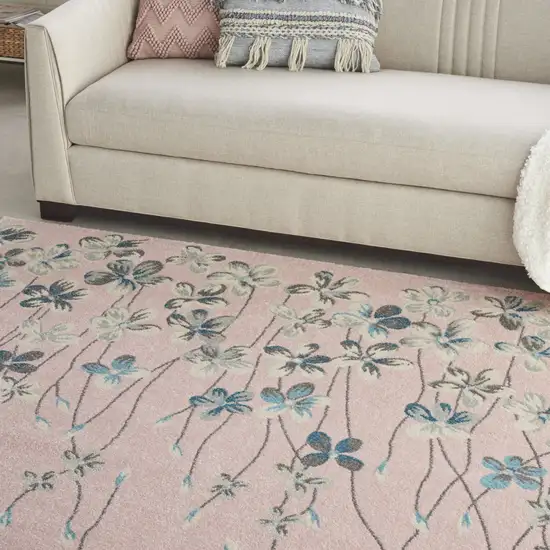 Pink Gray and Blue Floral Area Rug Photo 4