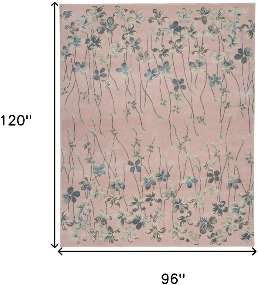 Pink Gray and Blue Floral Area Rug Photo 3
