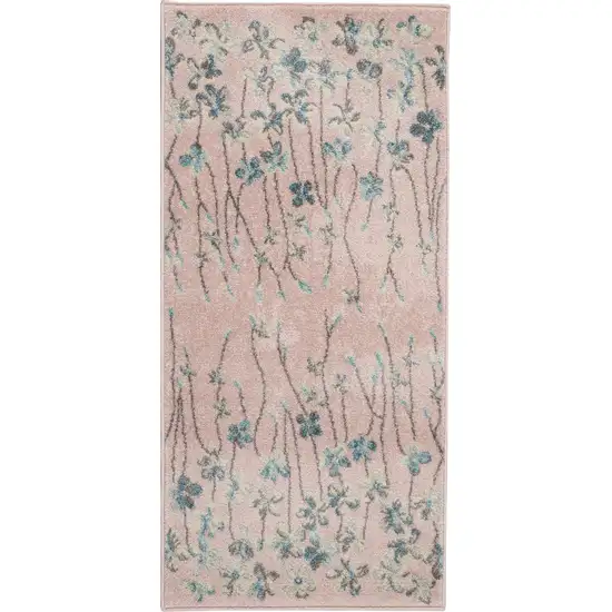 Pink Gray and Blue Floral Area Rug Photo 1
