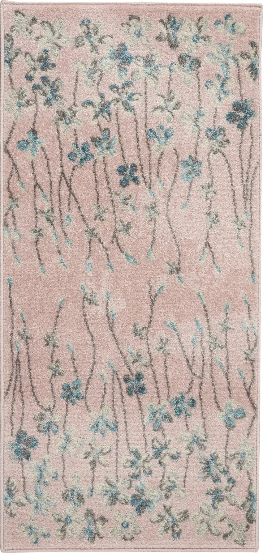 Pink Gray and Blue Floral Area Rug Photo 1
