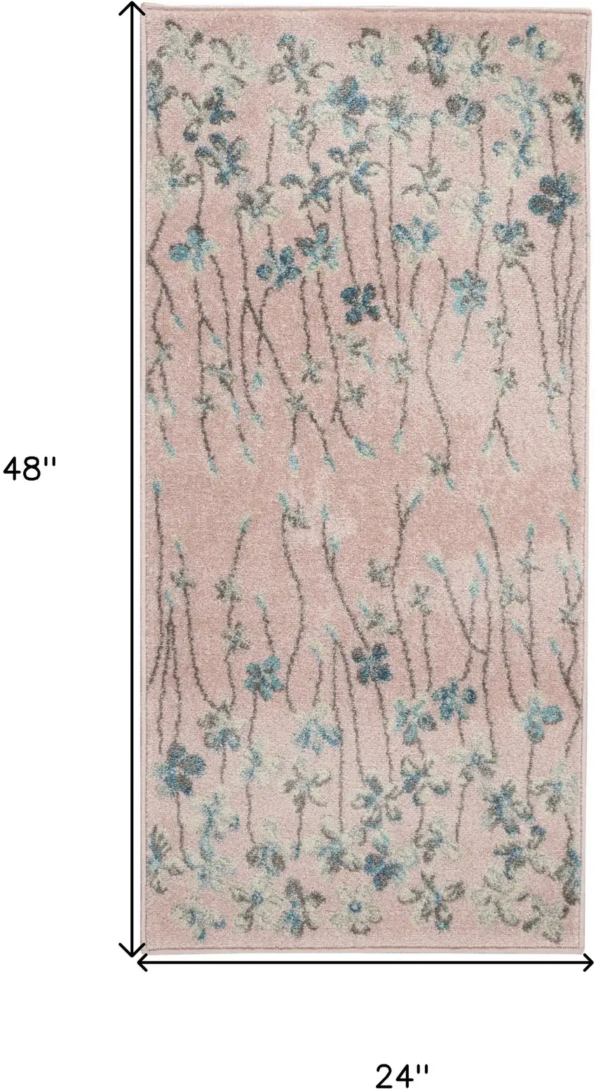 Pink Gray and Blue Floral Area Rug Photo 3