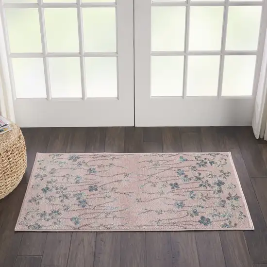 Pink Gray and Blue Floral Area Rug Photo 4