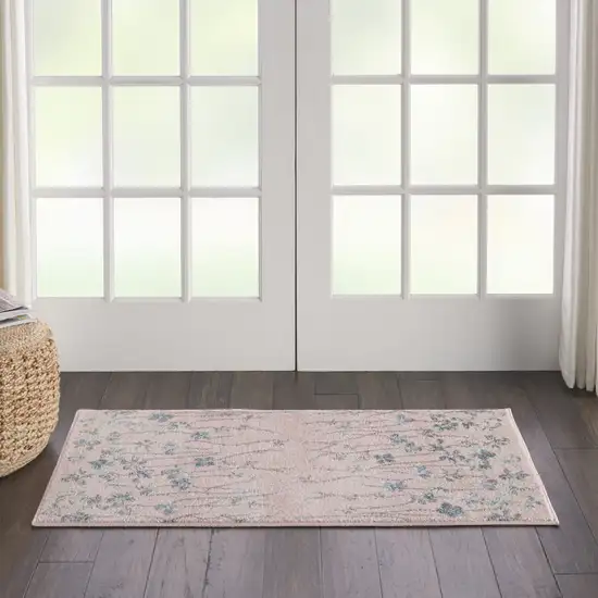 Pink Gray and Blue Floral Area Rug Photo 3