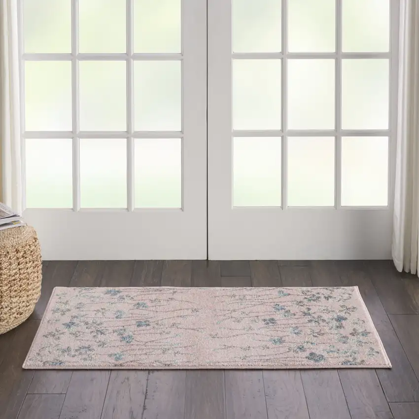 Pink Gray and Blue Floral Area Rug Photo 3