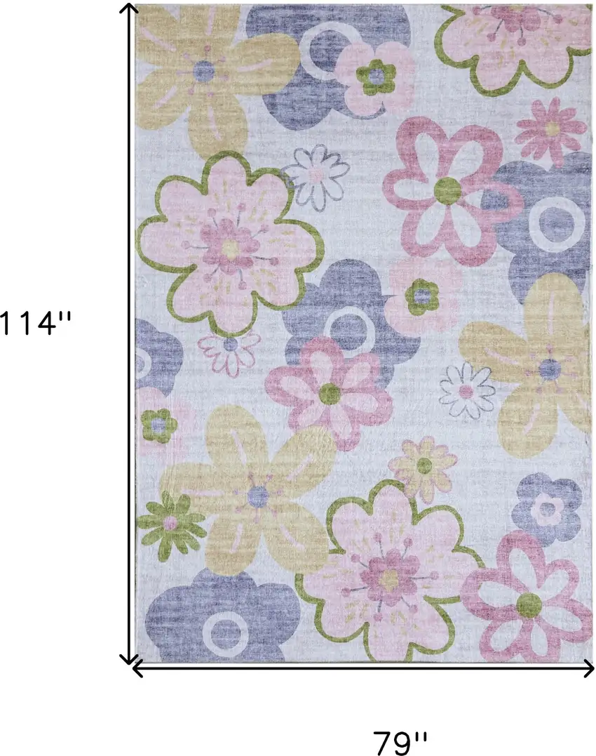 Pink Gray and Purple Juvenile Flowers Youthful Area Rug Photo 5