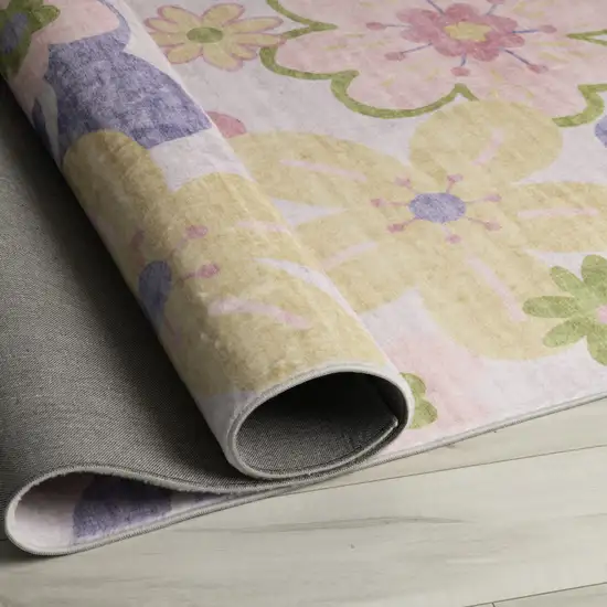 Pink Gray and Purple Juvenile Flowers Youthful Area Rug Photo 5
