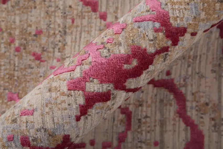 Pink Gray and Taupe Abstract Power Loom Area Rug Photo 4