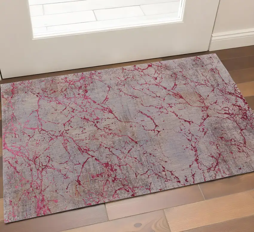 Pink Gray and Taupe Abstract Power Loom Area Rug Photo 1