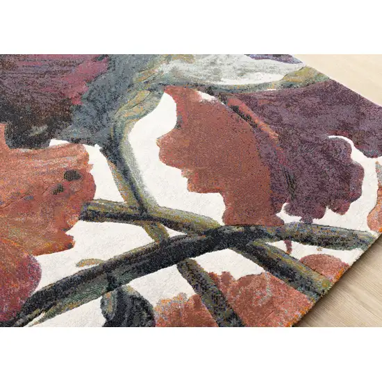 Pink Green And Beige Botanical Leaves Area Rug Photo 9