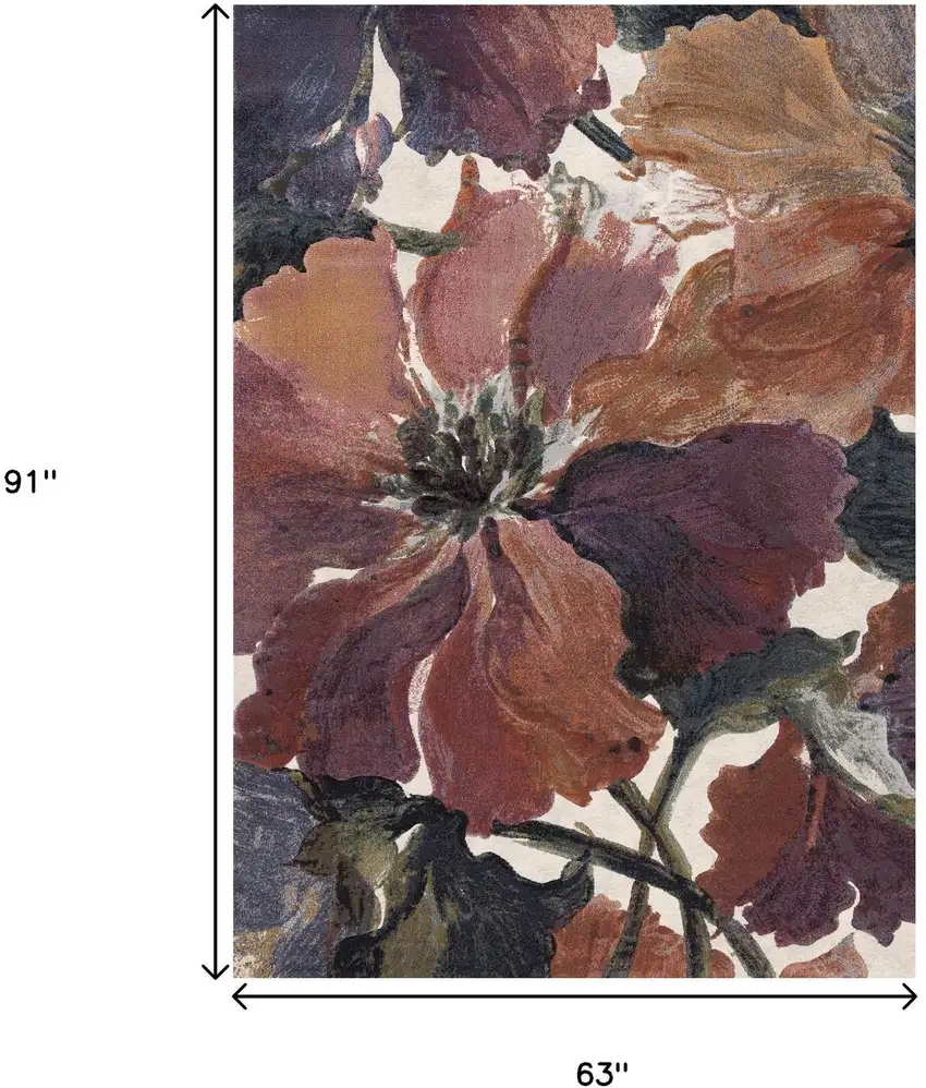 Pink Green And Beige Botanical Leaves Area Rug Photo 4