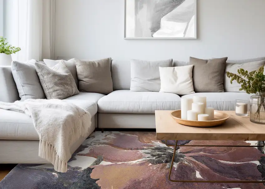 Pink Green And Beige Botanical Leaves Area Rug Photo 8