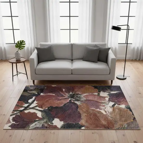 Pink Green And Beige Botanical Leaves Area Rug Photo 3