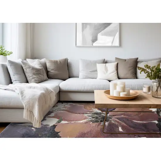 Pink Green And Beige Botanical Leaves Area Rug Photo 6