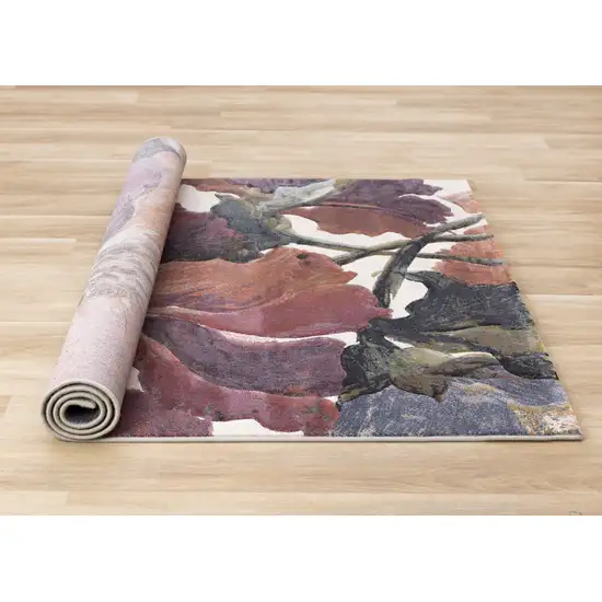 Pink Green And Beige Botanical Leaves Area Rug Photo 9