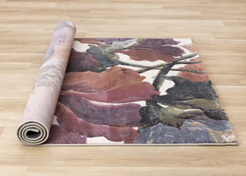 Pink Green And Beige Botanical Leaves Area Rug Photo 9