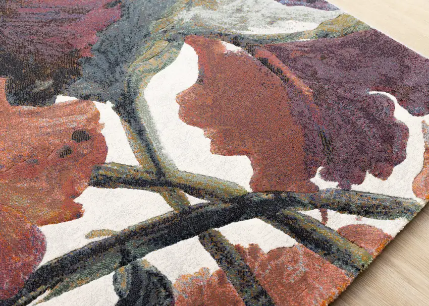 Pink Green And Beige Botanical Leaves Area Rug Photo 7