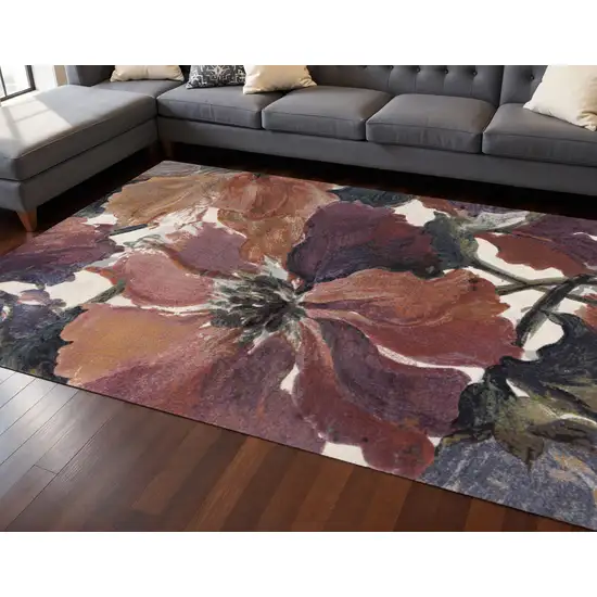 Pink Green And Beige Botanical Leaves Area Rug Photo 1