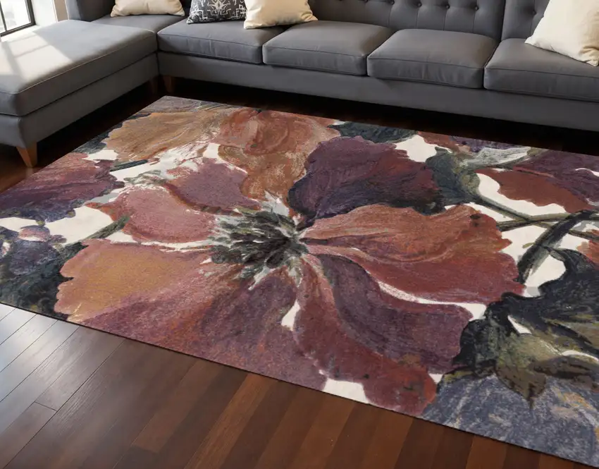 Pink Green And Beige Botanical Leaves Area Rug Photo 1