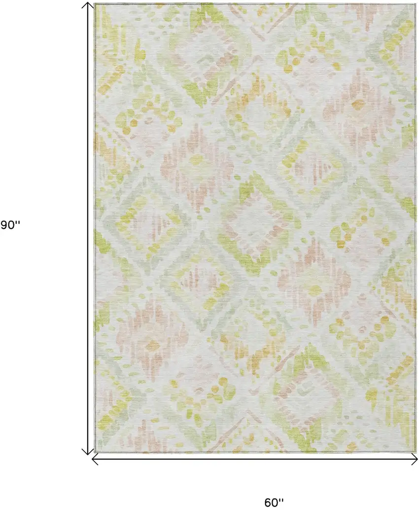 Pink Green And Beige Geometric Washable Indoor Outdoor Area Rug Photo 8